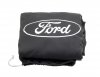 Ochranná plachta Premium v černé barvě s bílou linkou a bílým oválem Ford