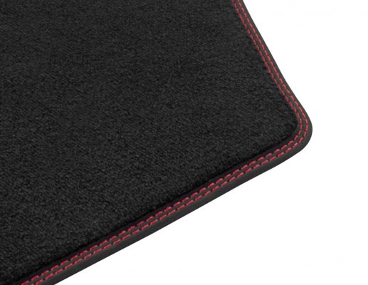 Podlahové koberce, velurové, provedení Premium přední sada v černé barvě s červeným prošitím