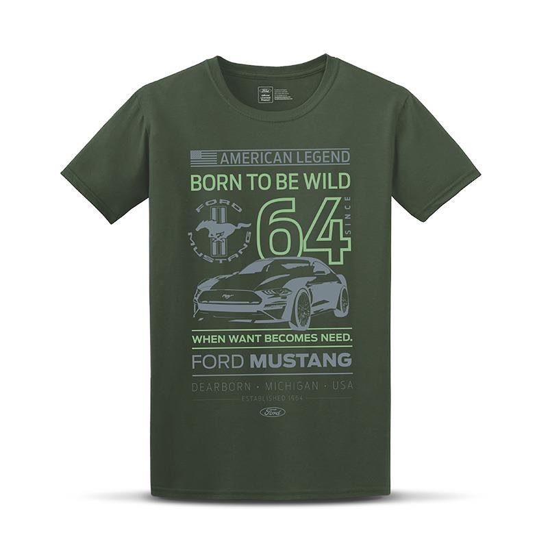 Levně Tričko Ford Mustang Born the wild zelená L