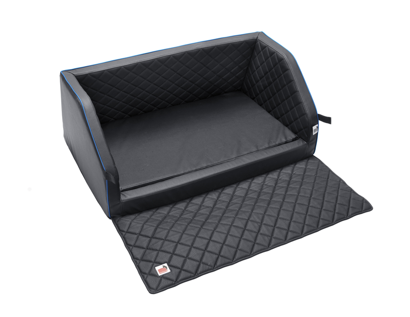 padsforall®* Cestovní pelíšek pro domácí mazlíčky Černá polyuretanová kůže s modrými zesílenými okraji
