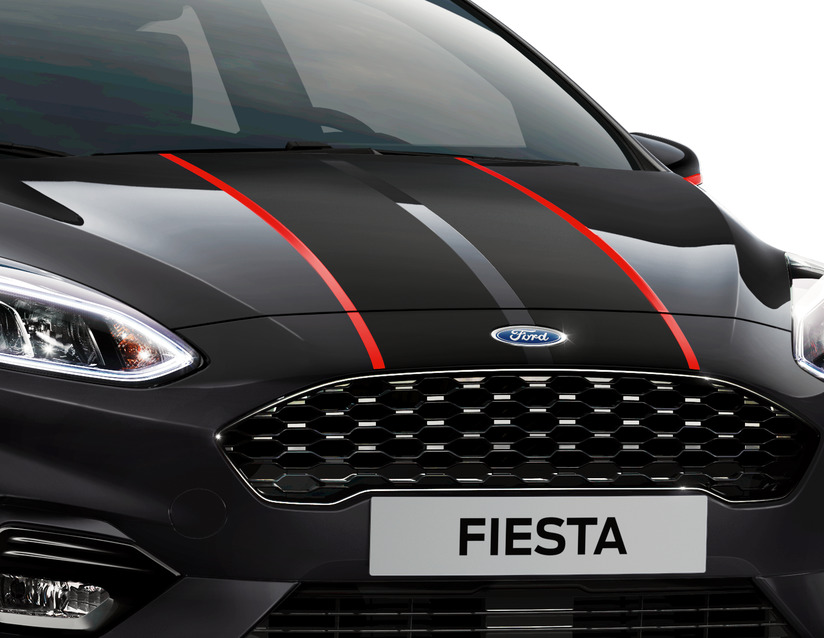 Ozdobné pruhy na kapotu, matné černé / červené lesklé