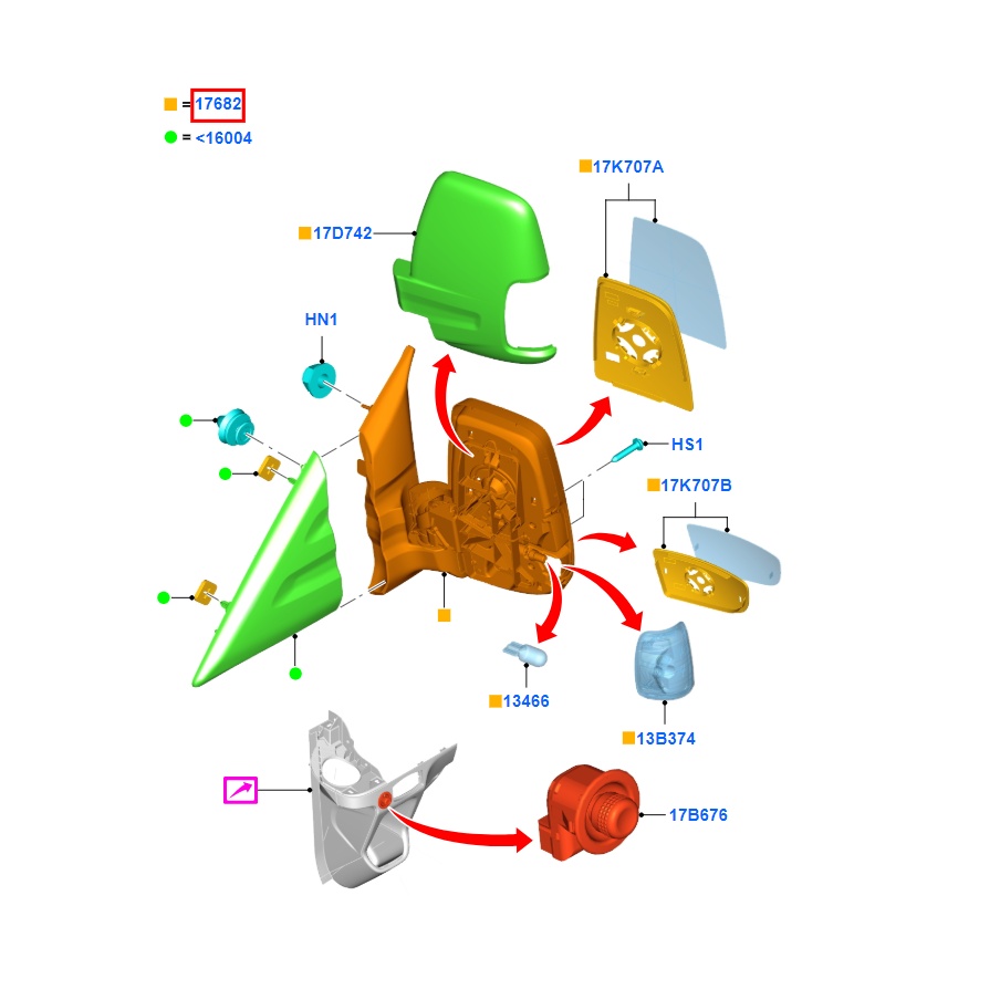 Zrcátko zpětné levostranné Ford Tranist