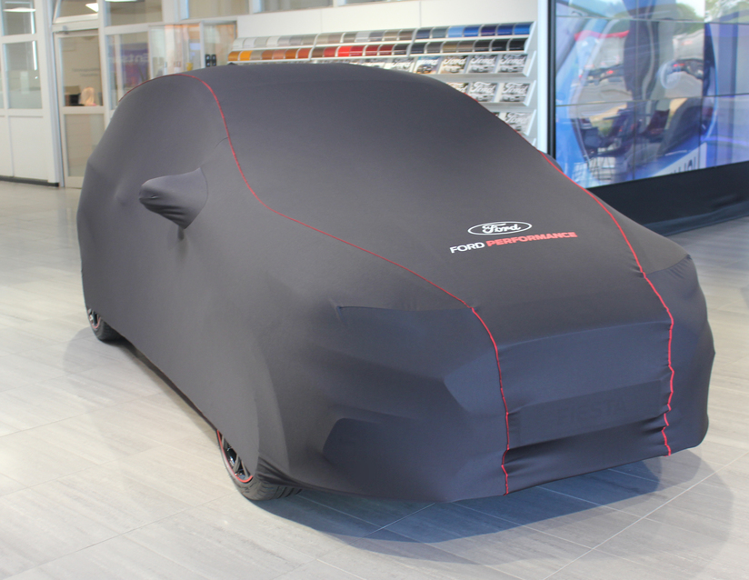 Ochranná plachta Premium černá s červenou linkou, bílým oválem Ford a logem Ford Performance