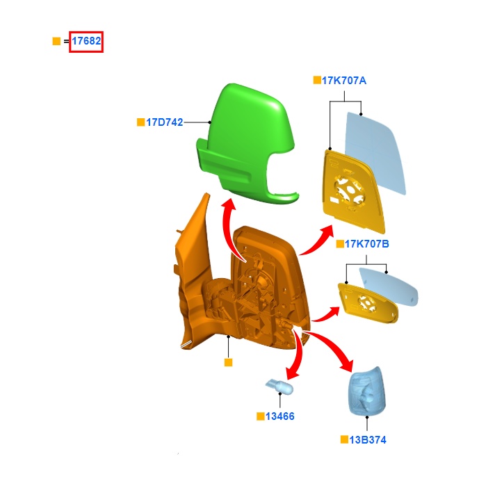 Zrcátko zpětné levostranné Ford Transit